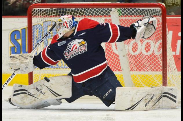 Saginaw Spirit goaltender Tristian Lennox