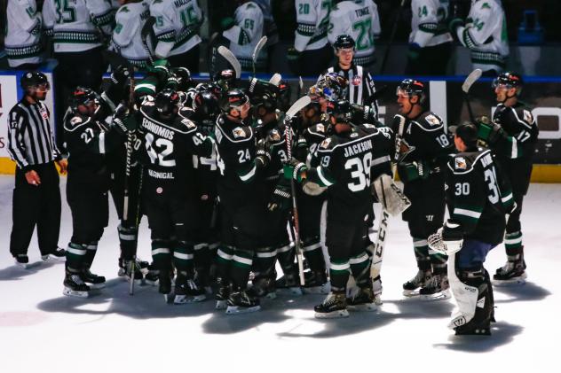 Utah Grizzlies celebrate a win over the Florida Everblades