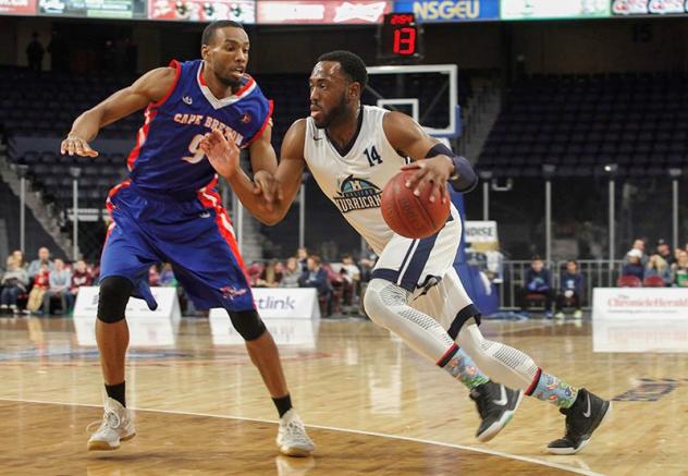 Halifax Hurricanes shooting guard Antoine Mason drives to the hoop