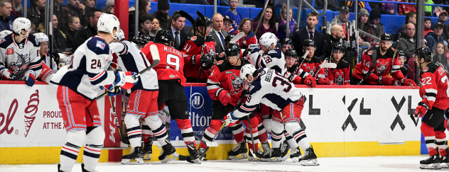 Binghamton Devils brawl with the Hartford Wolf Pack