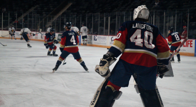 Topeka Pilots goaltender Josh Langford watches the action