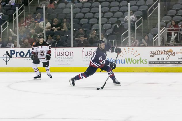 Jake Smith of the Evansville Thunderbolts vs. the Birmingham Bulls