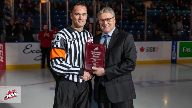 WHL Referee Adam Byblow receives WHL Milestone Award
