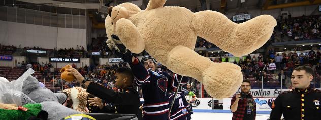 South Carolina Stingrays handle a huge teddy bear on Teddy Bear Toss Night