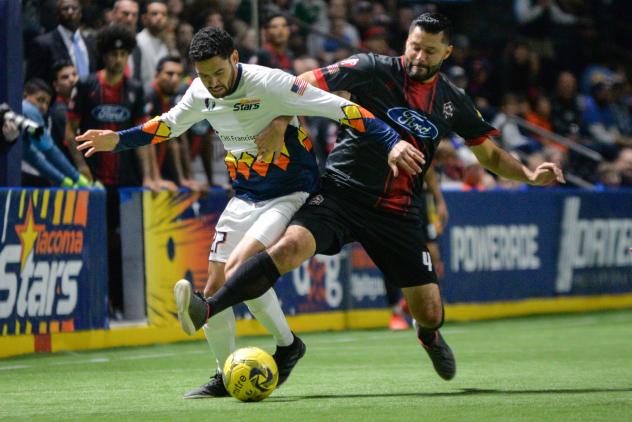 Tacoma Stars midfielder Lamar Neagle (left) vs. the Ontario Fury