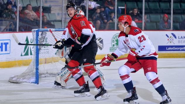 Allen Americans defenseman Cole Fraser (right) vs. the Adirondack Thunder
