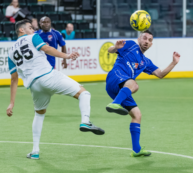 Kansas City Comets forward Stefan Stokic (right) vs. the St. Louis Ambush