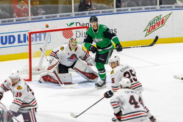 Texas Stars right wing Nick Caamano vs. the Rockford IceHogs