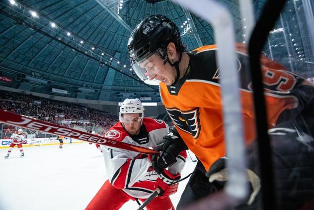 Lehigh Valley Phantoms center Cal O'Reilly vs. the Charlotte Checkers