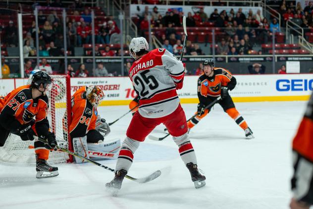 Lehigh Valley Phantoms goaltender Alex Lyon vs. the Charlotte Checkers