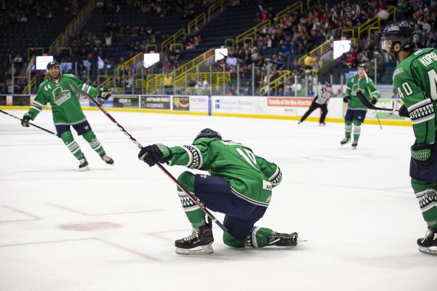 Zach Magwood of the Florida Everblades celebrates a goal