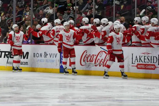 Grand Rapids Griffins get high fives from the bench