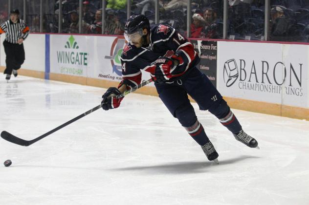 Macon Mayhem right wing Marcus Ortiz with the puck