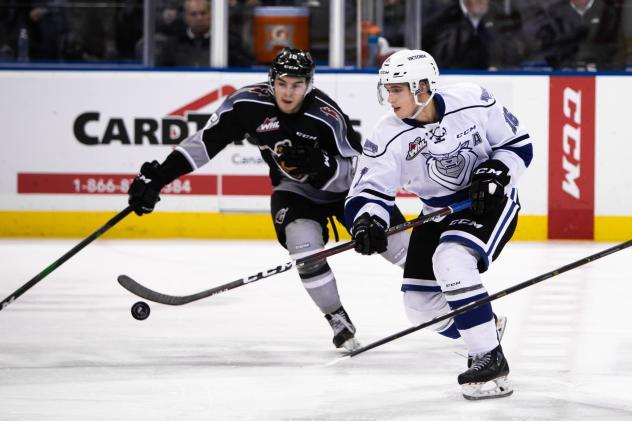 Vancouver Giants left wing Jackson Shepard (left)  vs. the Victoria Royals