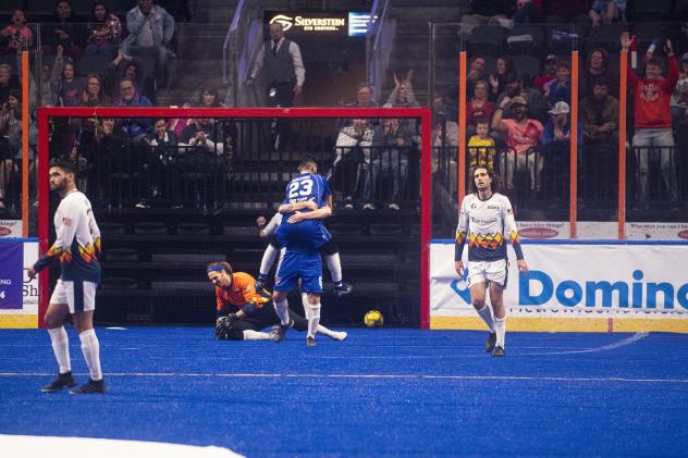 Kansas City Comets celebrate a goal against the Tacoma Stars