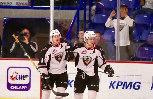 Tyler Preziuso and Tristen Nielsen after a Vancouver Giants goal
