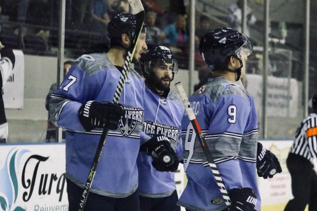 Pensacola Ice Flyers react after a goal