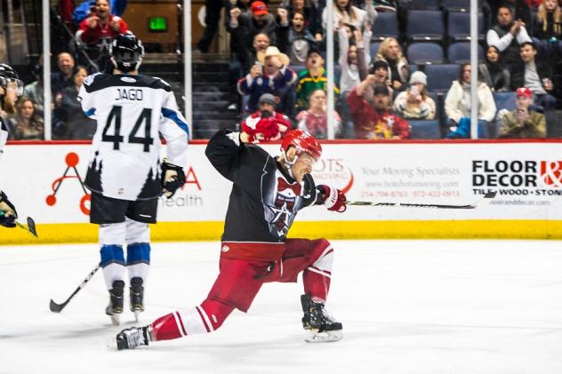 Jared VanWormer of the Allen Americans reacts after a goal against the Idaho Steelheads