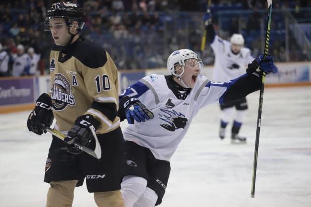 Saint John Sea Dogs react after a goal against the Charlottetown Islanders