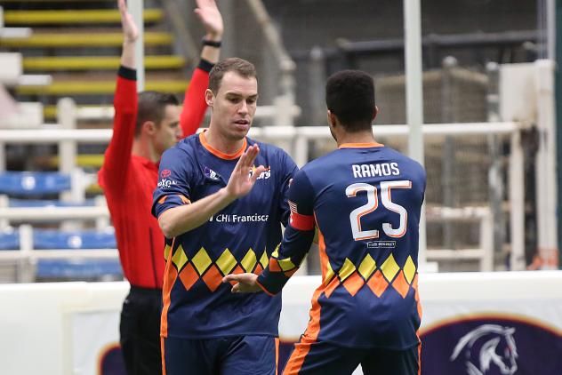 Tacoma Stars celebrate after a goal against the Mesquite Outlaws