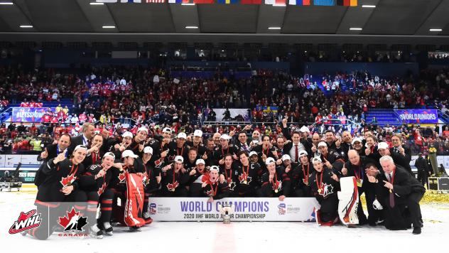 Canada celebrates the 2020 IIHF World Junior championship