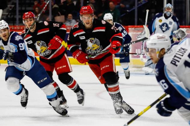 Grand Rapids Griffins left wing Matt Puempel vs. the Milwaukee Admirals