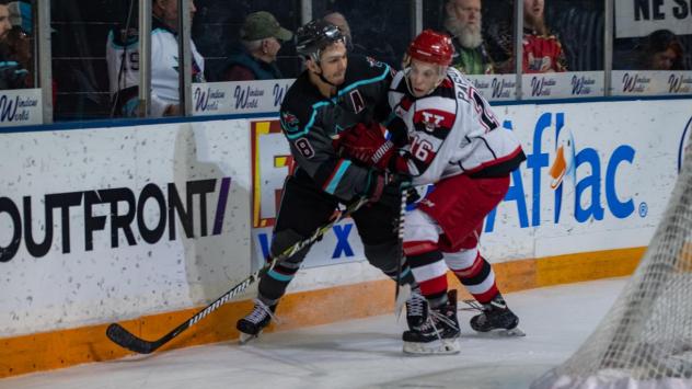 Columbus River Dragons forward MJ Graham (left) against the Port Huron Prowlers