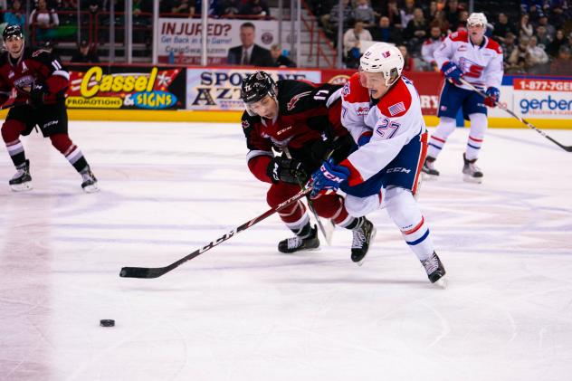 Vancouver Giants centre Kaden Kohle vs. the  Spokane Chiefs