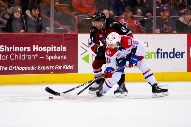 Vancouver Giants centre Justin Sourdif vs. the  Spokane Chiefs