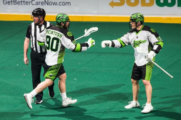 Saskatchewan Rush forwards Ben McIntosh and Ryan Keenan