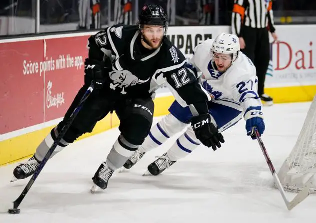 Nathan Walker of the San Antonio Rampage vs. the Toronto Marlies