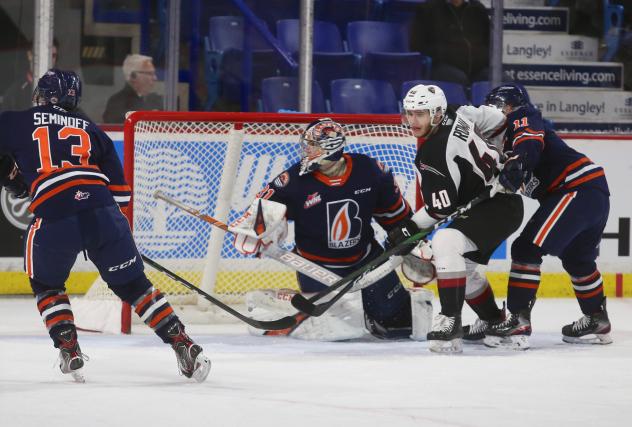 Vancouver Giants centre Milos Roman vs. the Kamloops Blazers