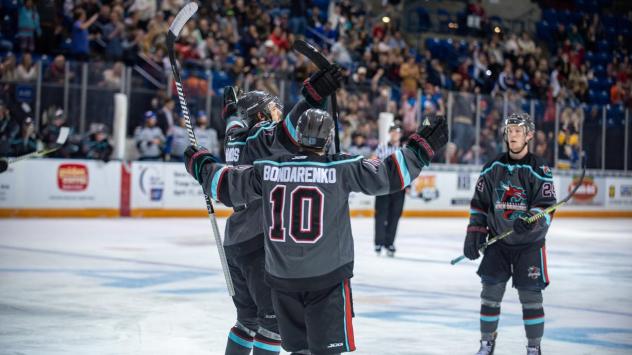 Ivan Bondarenko and the Columbus River Dragons celebrate a goal