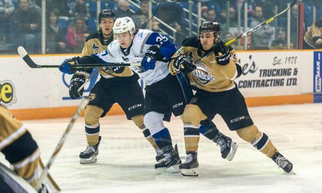 Saint John Sea Dogs right wing Julian Vander Voet vs. the Charlottetown Islanders