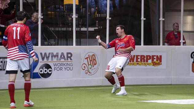 Vini Dantas of the Baltimore Blast reacts after a goal