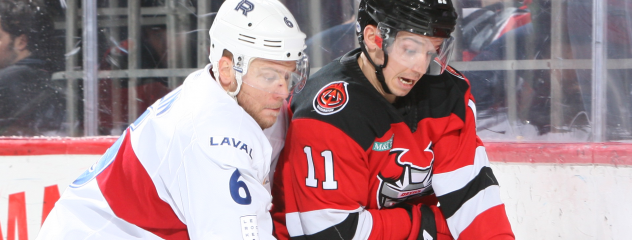 Binghamton Devils center Brett Seney vs. the Laval Rocket