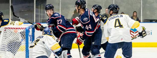 South Carolina Stingrays forward Tim Harrison (27) and defenseman Jaynen Rissling (44)