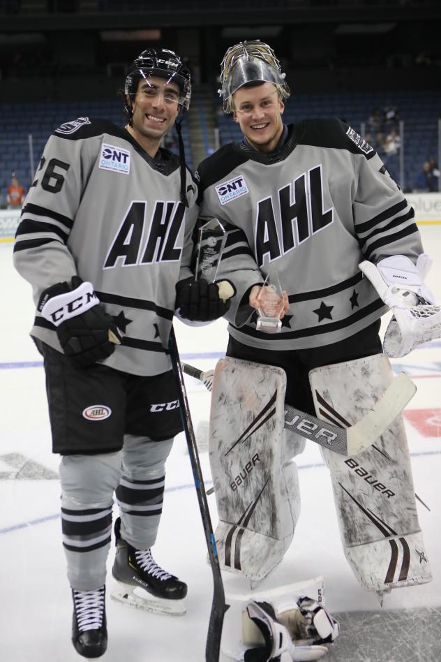 Matt Moulson and Vitek Vanecek of the Hershey Bears at the AHL All-Star Challenge