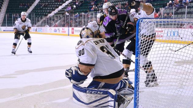 Adirondack Thunder try to score against the Newfoundland Growlers