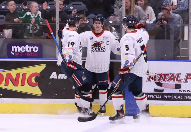 Amarillo Bulls exchange high fives after a goal