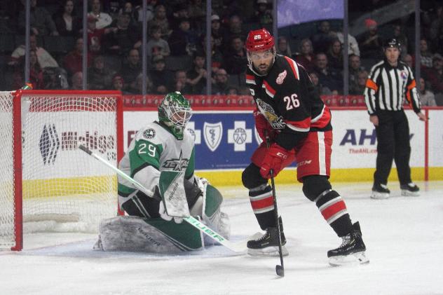 Grand Rapids Griffins left wing Eric Tangradi vs. the Texas Stars