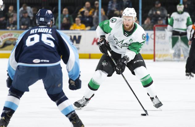 Texas Stars defenseman Dillon Heatherington vs. the Milwaukee Admirals