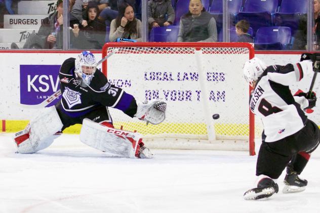 Vancouver Giants centre Tristen Nielsen scores against the Victoria Royals