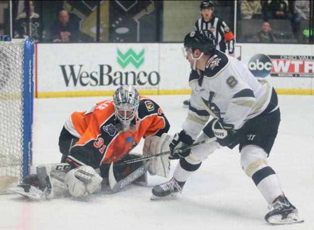 Wheeling Nailers defenseman Blake Siebenaler scores against the Fort Wayne Komets