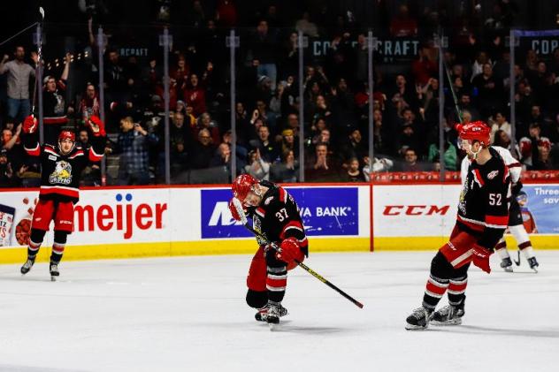 Grand Rapids Griffins react after a goal