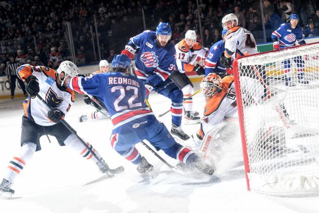 Lehigh Valley Phantoms goaltender Alex Lyon vs. the Rochester Americans