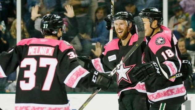 Texas Stars celebrate a goal against the Iowa Wild