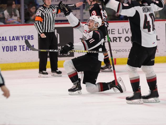 Vancouver Giants right wing Tyler Presiuso celebrates vs. the Calgary Hitmen