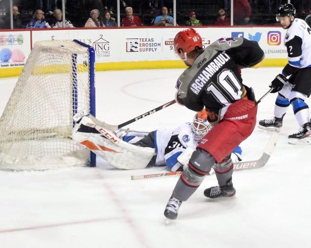 Olivier Archambault of the Allen Americans scores against the Wichita Thunder