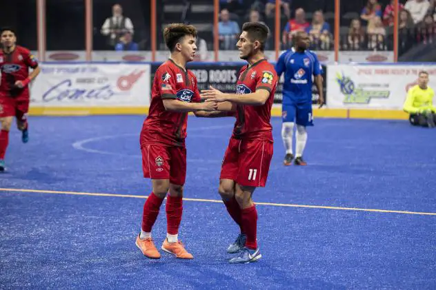 Ontario Fury react after a goal against the Kansas City Comets